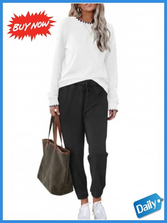Pants - Women's Lounge Set Two Piece Outfit Soft Jogger Sweatsuit Cotton Blend